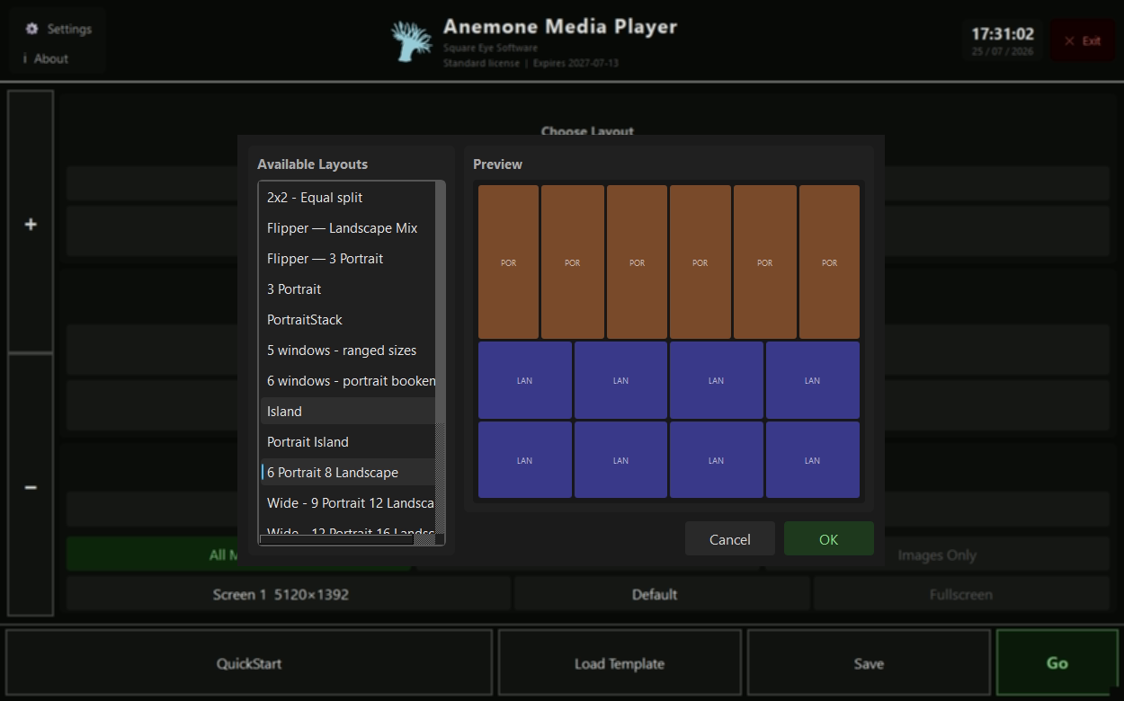 El selector de disposiciones de Anemone Player comparado con los montajes multivídeo manuales de VLC y OBS